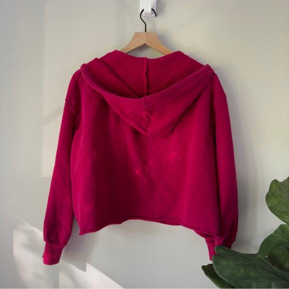 Anthropologie Saturday Sunday Embroidered Star Hoodie Cropped Drawstring Hood M - Picture 2 of 11